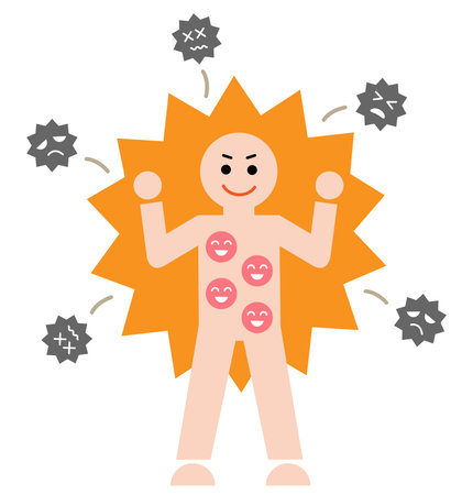 strong immune system and virus with cute human illustration. Health care infection prevention concept.のイラスト素材