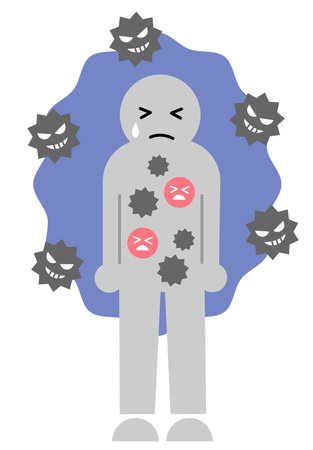 weak immune system have risk of infection. cute human icon illustration. Health care infection prevention concept.のイラスト素材