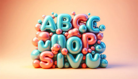 3d rendering of colorful alphabet made of plasticine on orange background