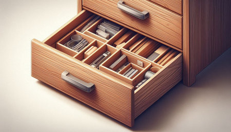 Wooden drawer for documents on a white background. Toned.