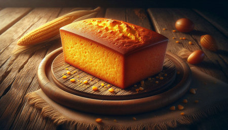 Piece of corn bread on a wooden board. 3d rendering