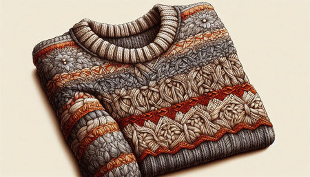 Knitted sweater with a pattern on a beige background. Toned.