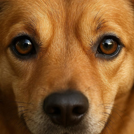Close-up portrait of a brown dog looking at the camera.