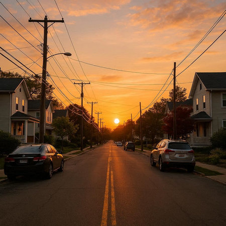 Sunset in the suburbs of Boston, Massachusetts, United States.