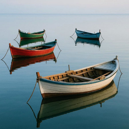 fishing boats on the sea in the morning, photo as a background