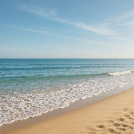 Beautiful tropical beach with sand and sea wave, summer vacation background