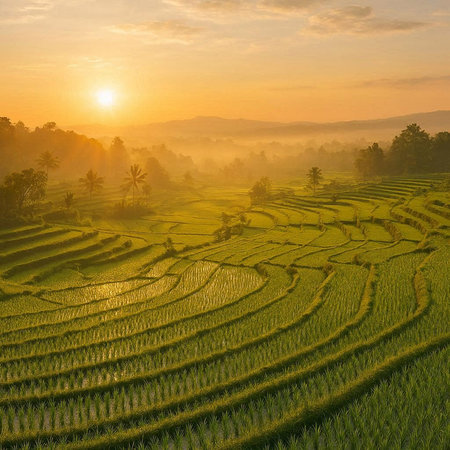 Aerial view of rice terraces in Bali island, Indonesia