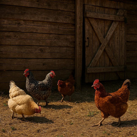 chickens on a traditional free range poultry farm in the countryside