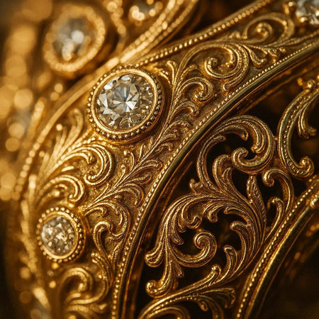 Jewelry, jewelry and gems concept - close up of golden jewellery