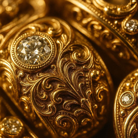 Jewelry background. Close-up of gold jewelery.
