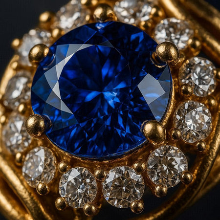 Luxury ring with blue sapphire on a black background