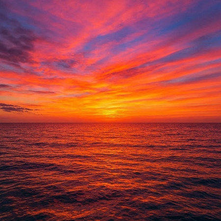 Beautiful sunset on the sea. Colorful sky and sea.