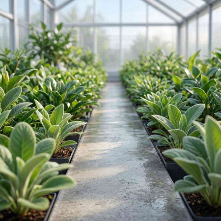 Seedlings of ornamental plants in a greenhouse. Greenhouse for seedlings.