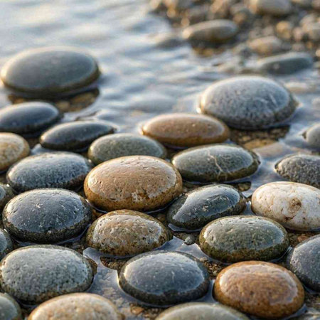 Stones on the beach in the evening light, close-up