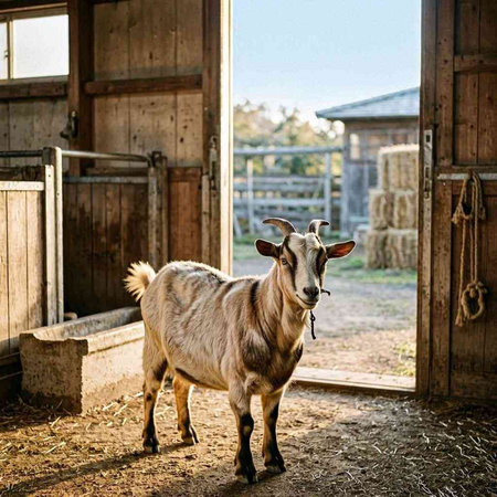 Goat in the paddock of a farm. Goat farm.