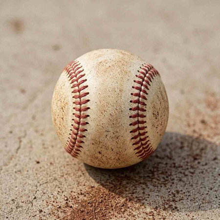 A baseball on the ground with copy space for text or image.