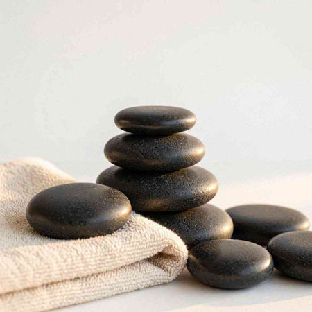 Spa stones and towel on a white background. Zen concept.