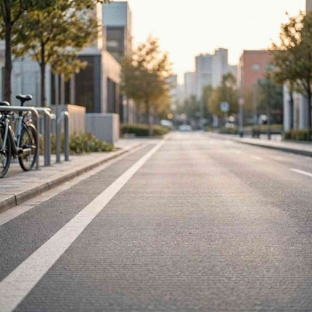 Bicycle path in the city at sunset. Selective focus.