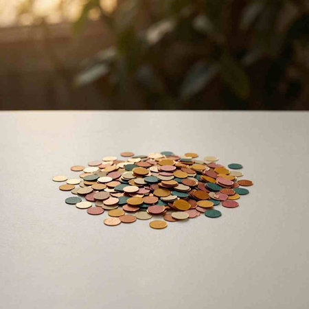 Multicolored coins scattered on the table. The concept of saving money.