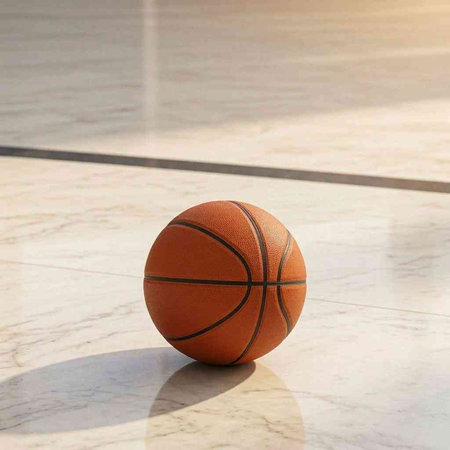 Basketball ball on the floor of a sports hall.