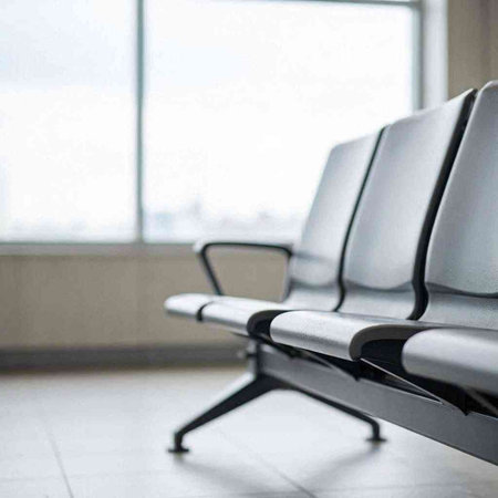 Waiting area in airport. Waiting room with rows of chairs.