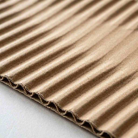 Corrugated cardboard sheet of brown color on a white background.