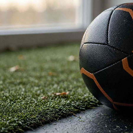 Soccer ball on artificial turf. Close up of a soccer ball.