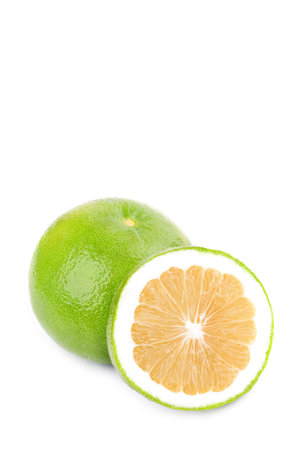 Fresh, green grapefruit  on white backgroundの写真素材