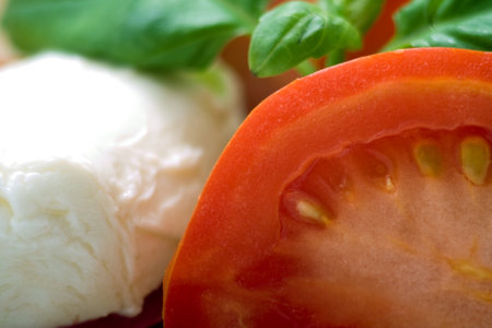 Fresh mozzarella with tomato and basil. の写真素材