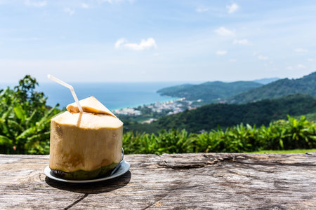 It's time for relax with fresh coconut in a peaceful placeの写真素材