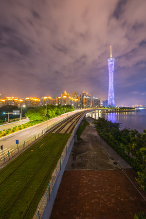 Guangzhou tower at nightのeditorial素材