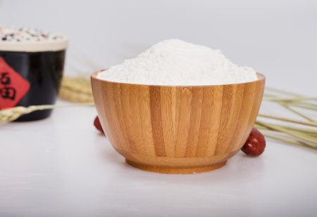 Flour, grains and red dateの写真素材