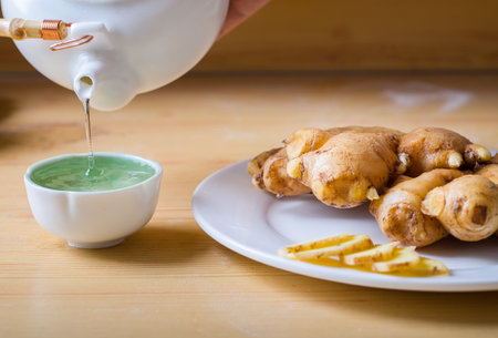 ginger slice with ginger teaの写真素材