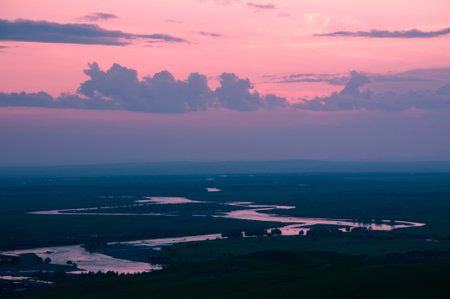 Beautiful river scenery in the sunsetの写真素材