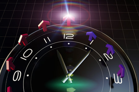 A clock and arrows, representing as time goes by, the achievements and results, but also represents...