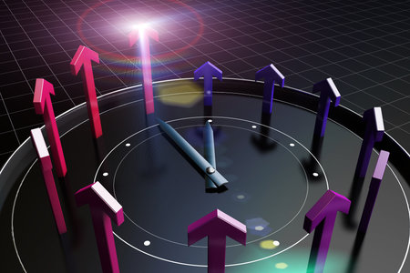 A clock and arrows, representing as time goes by, the achievements and results, but also represents the success in her careerの写真素材