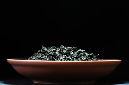 closeup of tea leavesの写真素材