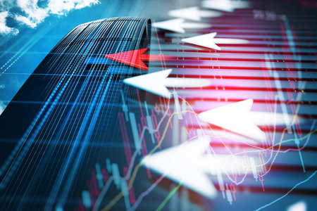 Financial arrow and bar chart, the stock market statistics