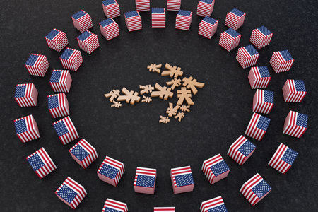 The arrow that is surrounded by america flagの写真素材