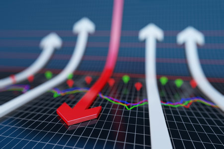 The arrow and the financial statistics histogramの写真素材