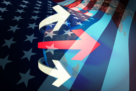 Earth arrow and flagの写真素材