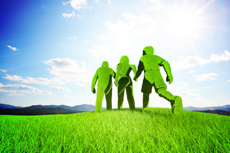 Green family, family of threeの写真素材