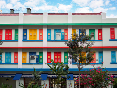 SINGAPORE, 17 MAR 2019 -  Close up of Selegie Arts Centre exterior, a historic and architecturally significant building in downtown Singapore.の写真素材