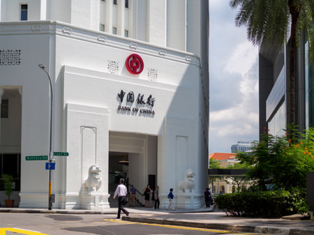 SINGAPORE - 9 MAY 2019 -  The Bank of China building, headquarters of the Bank of China, in the Singapore business districtのeditorial素材