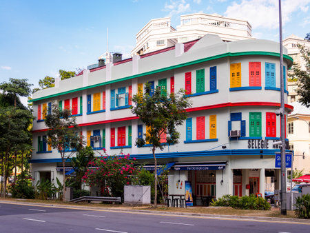 SINGAPORE, 17 MAR 2019 - Exterior shot of Selegie Arts Centre, a historic and architecturally significant building in downtown Singapore.のeditorial素材