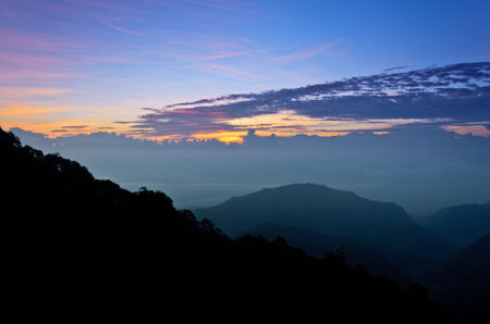 View the natural beauty of the hill at sunrise  Doi Ang Khang mountains  Chiang Mai  Thailandの写真素材