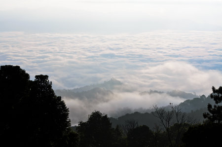 Sea of mist on sunrise  View from high mountain   Huai Nam Dang national park Thailand