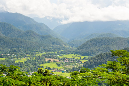 High angle view of Mae Hong Son City, northern Thailand の写真素材