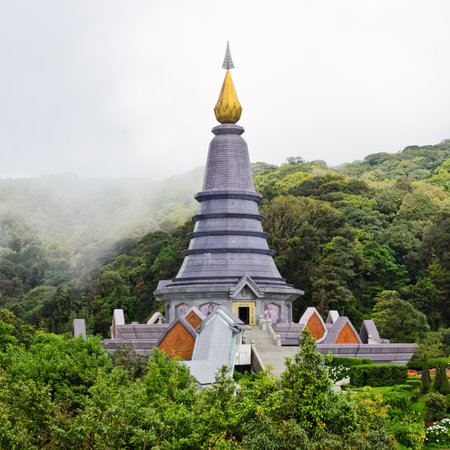 Phra Mahathat Napapolphumisiri temple on Doi Intanon mountain, Chiang Mai, Thailand の写真素材