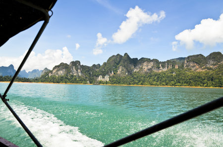 Travel by small boats, Ratchapapha dam area in Surat Thani province, Thailand 